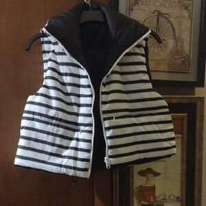 Striped Black & White Puffer Vest - Women